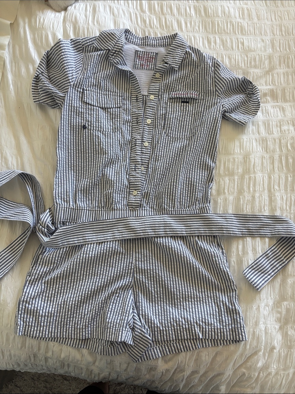 Vineyard Vines Blue and White Striped Short Sleeve Romper